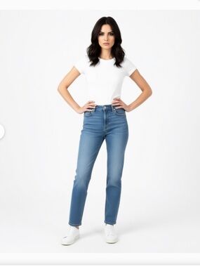 Everlane The Cheeky Jean Straight Leg Mid Blue Wash Denim Button Fly 25 Crop